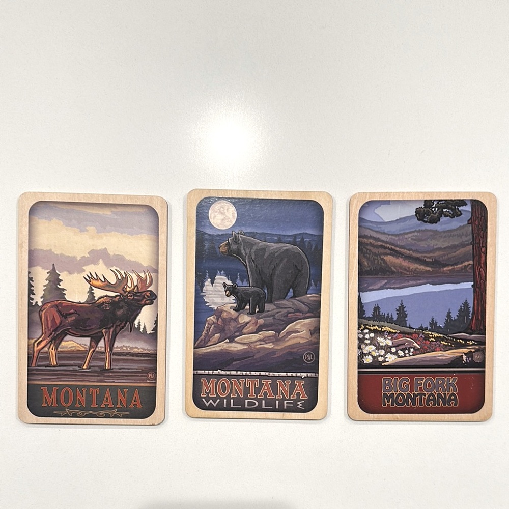 Vintage Wooden Postcards Montana Set of 3